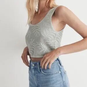 Madewell Light Green Patterned Knit Crop Top